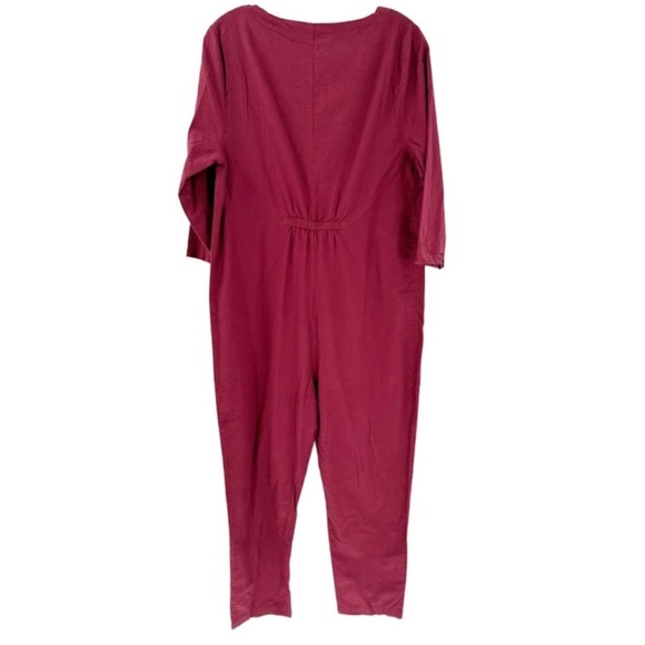The Nines by Hatch Button Front Maternity Jumpsuit in Wine Red - Picture 4 of 7